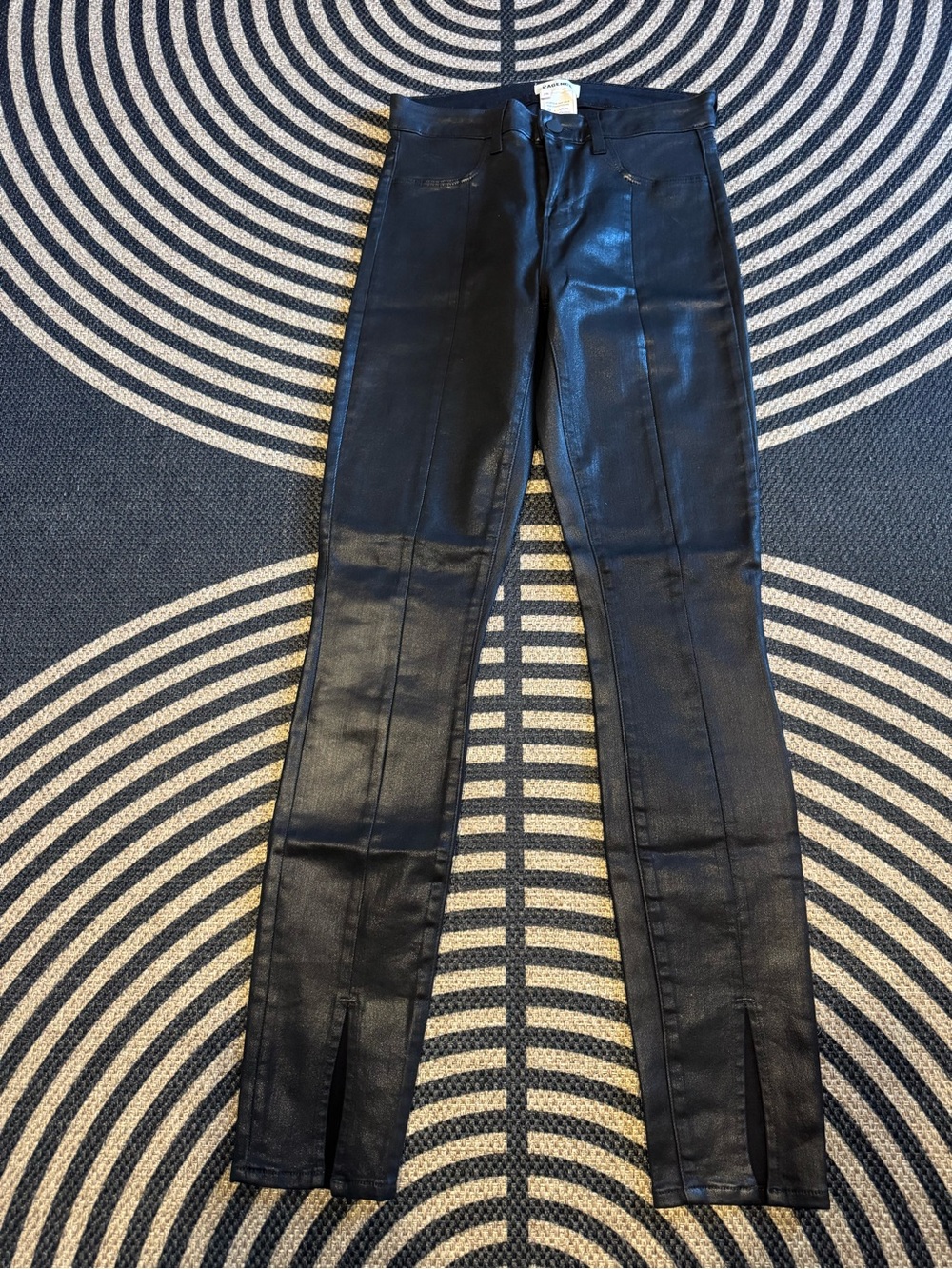 L'AGENCE Black Faux Leather Skinny Jeans with Ankle Slits